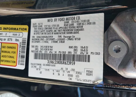 2016 Lincoln Mkz z USA, uszkodzony, nr VIN 3LN6L2JK0GR623959